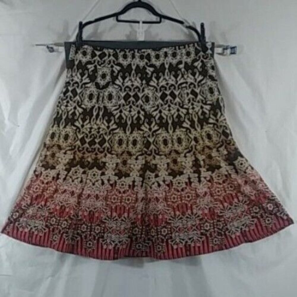 Liz Claiborne Women's Brown/ Pink 100% COTTON Tribal Flare Skirt Plus Size 16
